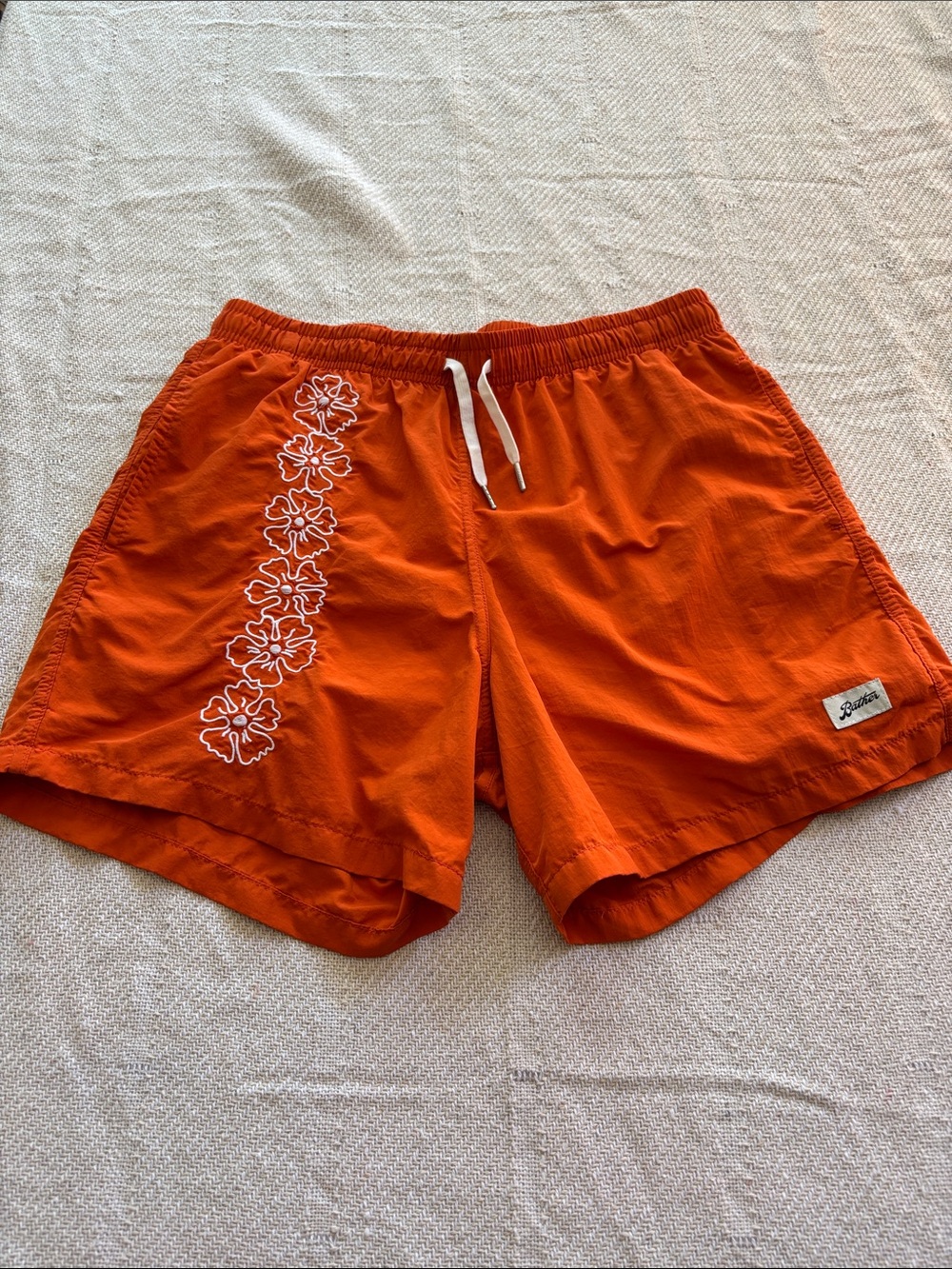 Bather Orange Swim Shorts Hawaiian Floral Embroidery Size Large - Picture 11 of 17